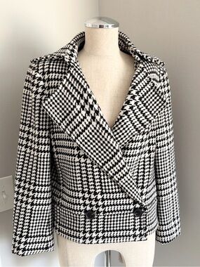 Houndstooth black and white cropped peacoat jacket